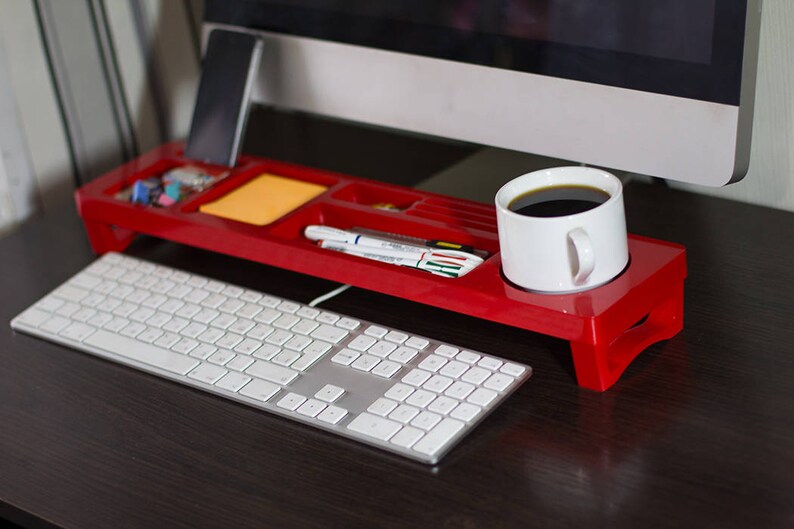 Red Wood Desk Organizer Accessories Office Home Decor Docking Station Tea Cup Set Unique Gift For All