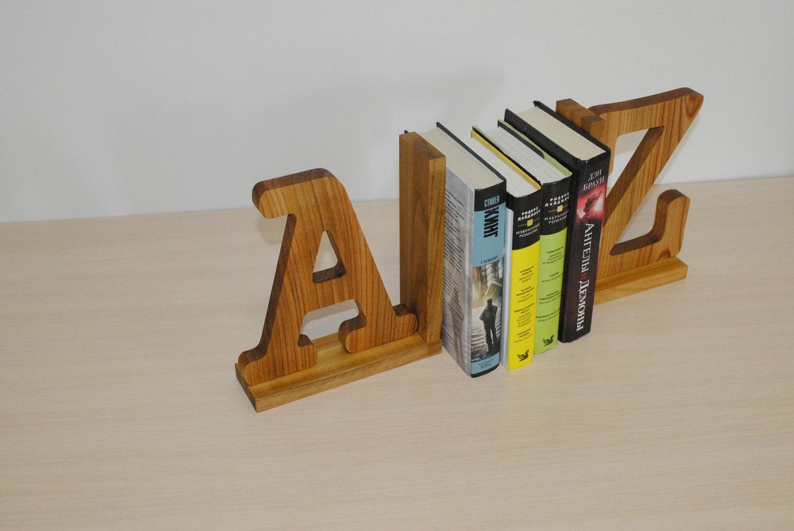 Bookends Wooden Letters Book Holder Initial Bookends Wooden Etsy