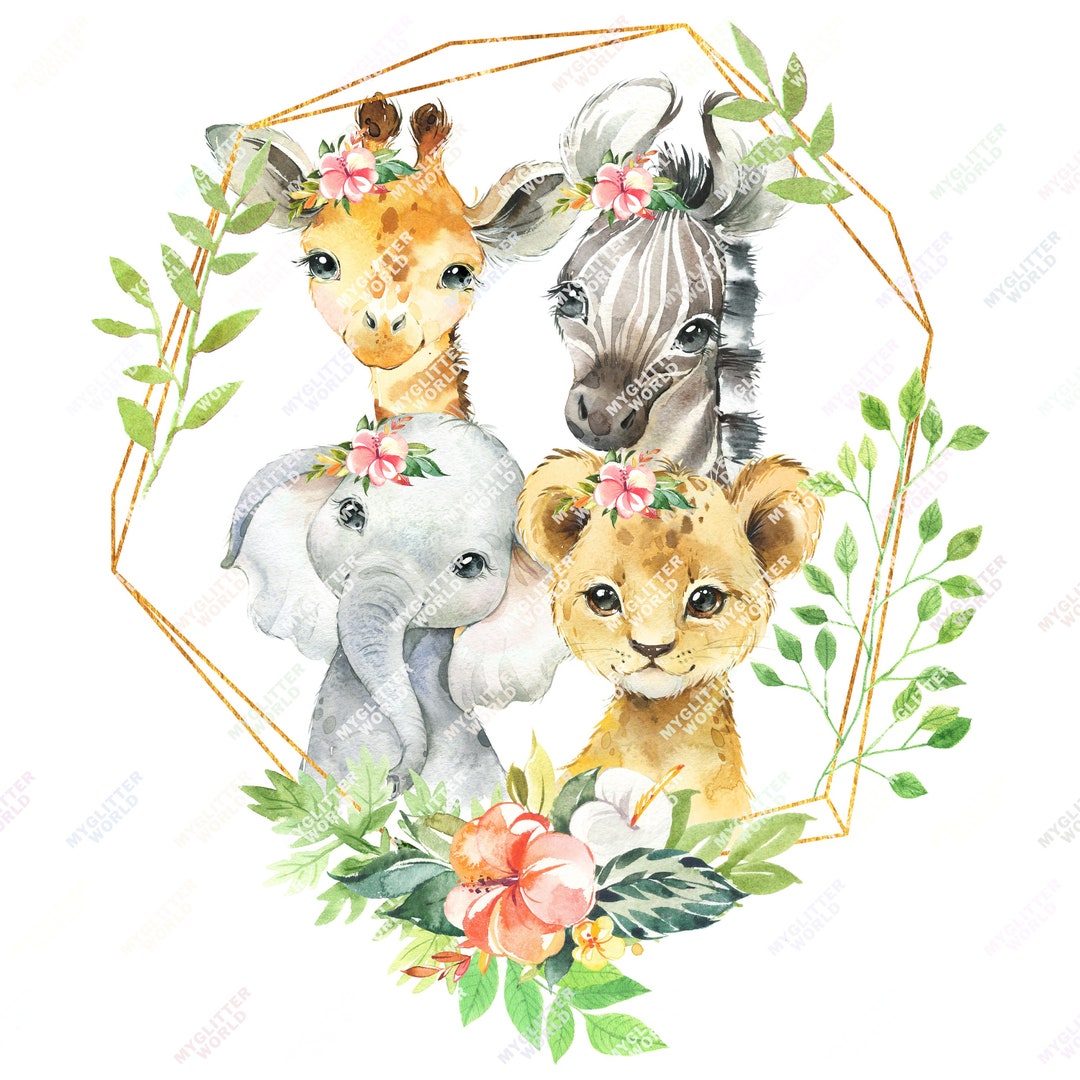 Wild One Safari PNG, Safari Animals Wreath PNG, Wild One, Two Wild