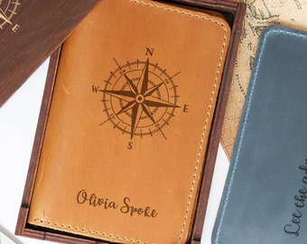 Leather Travel Wallet Passport Holder Custom Men Gifts Ideas Passport Cover Compass Wanderlust Gift for Him Nautical Gift Document Wallet