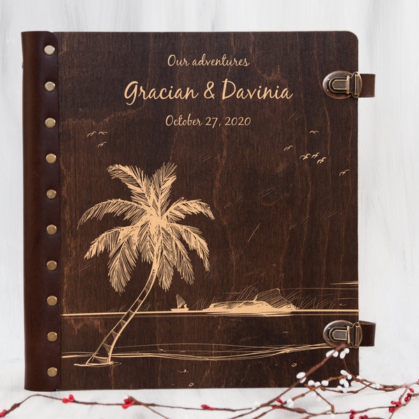 Personalized Photo Album Our Adventures Photo Book Tropical Album with Self-Adhesive Sheets Wedding Gift for Couple Hawaii Honeymoon Album