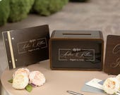 Modern Wedding Set: Personalized Card Box with Wooden Guest Book and Wedding Sign, Wedding Envelope Box, Wedding Keepsake Box and Book