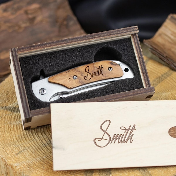 Gravierte Taschenmesser Groomsmen Geschenk Kundenspezifische Messer mit Box Personalisierte Taschenmesser Trauzeuge Box Weihnachtsgeschenke für Papa Geburtstagsgeschenke
