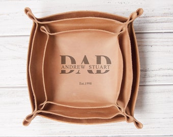 Dad Valet Tray - Personalized Christmas Gift from Daughter, Son, Wife - Leather Engraved Ring Tray - Dad Birthday Gift - Home Keys Organizer