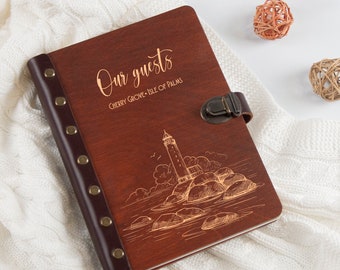 Custom Engraved Guest Book for Vacation House - Personalized Cabin Guest Book - Seaside Hotel Sign In Book - Tropical Wedding Guestbook