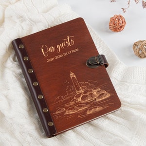 Custom Engraved Guest Book for Vacation House - Personalized Cabin Guest Book - Seaside Hotel Sign In Book - Tropical Wedding Guestbook