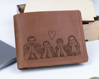 Father's Day Gift for Dad from Kids Personalized Wallet for Dad Photo Wallet with Family Picture Engraved Wallet with Kids Drawings Dad Gift