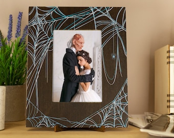 Halloween Picture Frame Spider Web Pattern Photo Frame Anniversary Gift for Couple Printable Frame 4x6 Photo Frame Halloween Party Decor