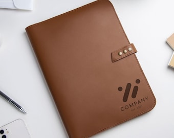 Personalized Leather Padfolio with Logo for Women Boss, Custom Executive Portfolio Folder, Business Organizer, Leadership Gift Idea
