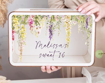 Personalized Card Box, Custom Birthday Card Box, Sweet 16 Card Holder, Quinceanera Money Box, Party Keepsake Box