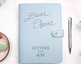 Letters to My Son - Personalized Leather Journal - Custom Pregnancy Journal with Handwriting Name - Baby Boy Shower Gift - Keepsake Gift