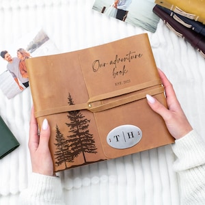 Adventure Photo Album Christmas Gift for Travelers Anniversary Gift for Couple Custom Leather Photo Book Travel Journal Engraved Scrapbook