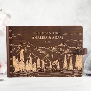 Personalized Photo Album Mountain Adventure Gift for Couple Travel Scrapbook Album Anniversary Gift Custom Album Memory Book Wood Photo Book