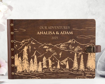 Personalized Photo Album Mountain Adventure Gift for Couple Travel Scrapbook Album Anniversary Gift Custom Album Memory Book Wood Photo Book