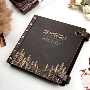 Adventure Scrapbook Album - Custom Wooden Photo Album - Mountains Album - Personalized Gifts for Travelers - Chstistmas Gift for Couple