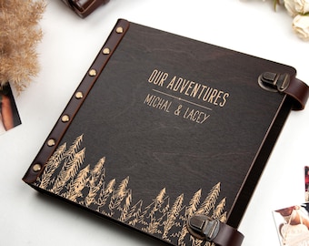 Adventure Scrapbook Album - Custom Wooden Photo Album - Mountains Album - Personalized Gifts for Travelers - Chstistmas Gift for Couple