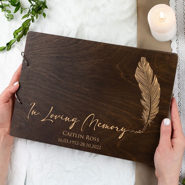 Memorial Guest Book, Celebration of Life Funeral Guest Book, Custom Wood Guestook, In Loving Memory Sign In Book, Engraved Guest Book