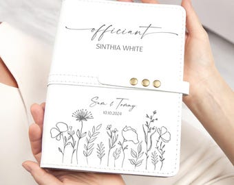Wedding Officiant Journal Leather Officiant Book with Wildflowers, Wedding Ceremony Book Guest Registry, Name Pastor Booklet, Officiant Gift