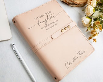 Letters to my Daughter in Wedding Day Personalized Leather Journal, Bridal Shower Gifts for Bride from Mom, Dainty Leather Notebook