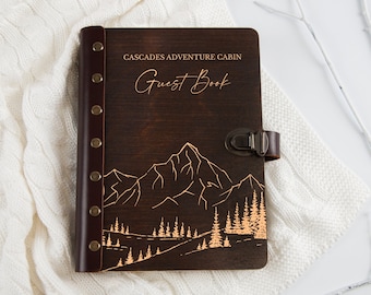 Livre d&#39;or sur mesure en bois pour une cabane à louer Livre de bienvenue pour vous connecter Livre gravé Livre d&#39;or sur la montagne Décoration de chalet