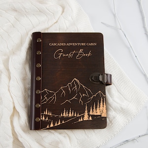 Cabin Guest Book Custom Wood Guest Book Rental Welcome Book to Sign In Engraved Book Mountain Guest Book Cottage Decor Vacation Home Book