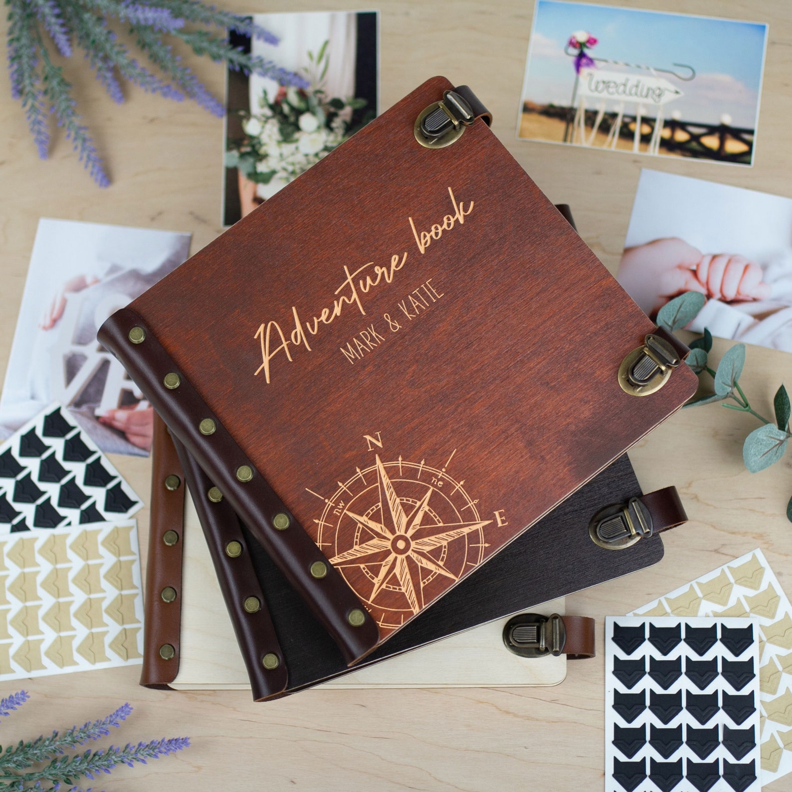 Personalized Album Wooden Memory Book Adventure Gift Engraved Etsy