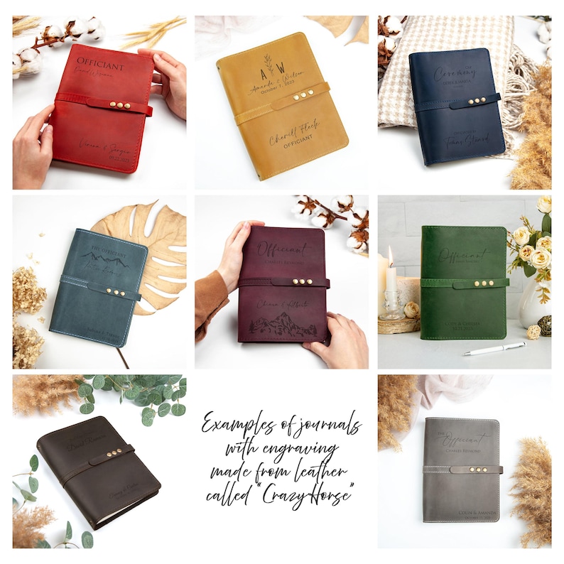 a collage of different colored leather notebooks