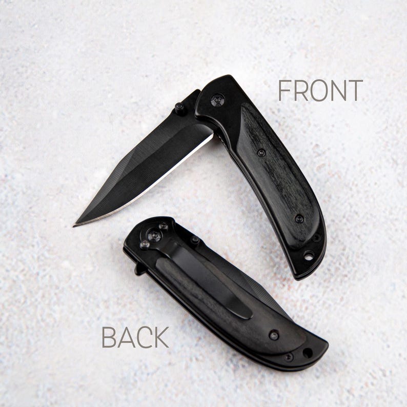 a knife and a pocket knife on a white surface