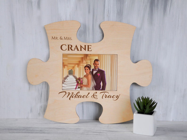 Custom Puzzle Piece Photo Frame Mr & Mrs Wedding Gift for ...
