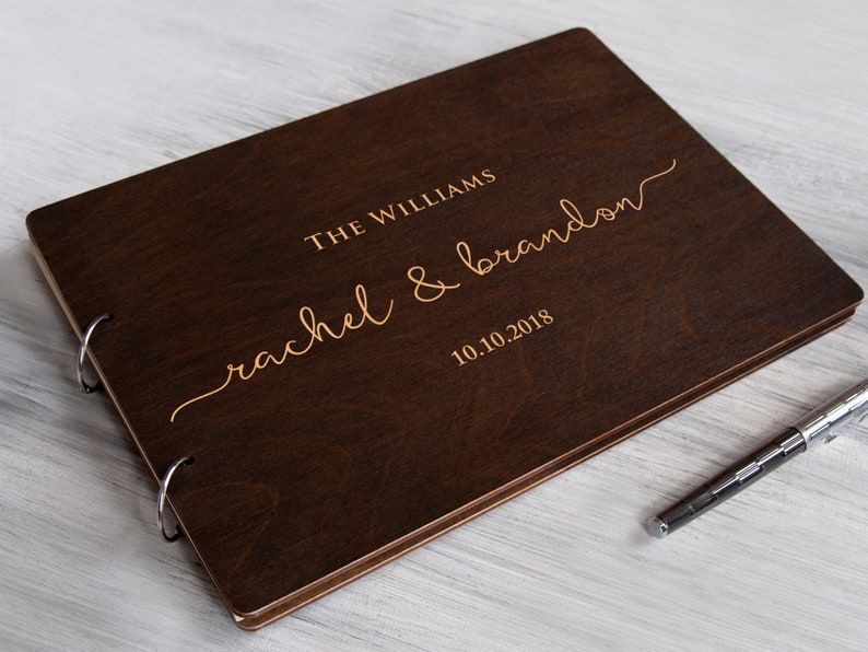 Wooden Wedding Guest Book Rustic Custom Engraved Guest Book Etsy
