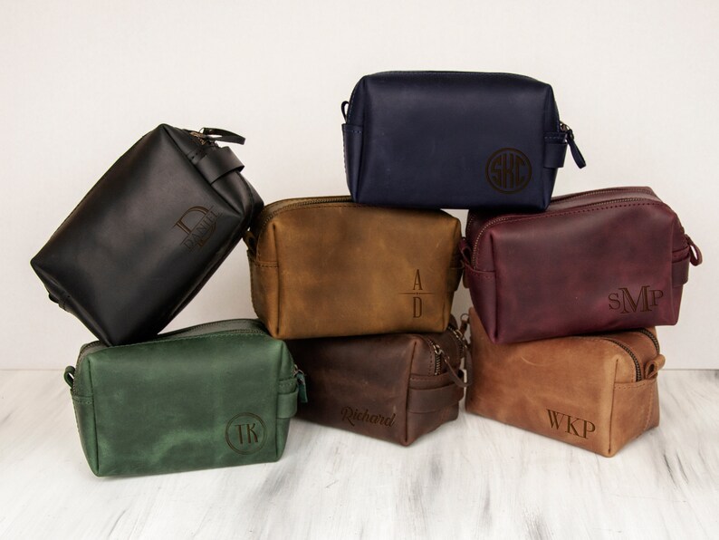 Mens Leather Dopp Kit Travel Bag Personalized Engraved Etsy