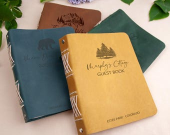 Personalized Leather Cabin Book, AirBnB Welcome Book, Mountains Guest Book, Custom Vacation Home Album, Leather Cabin Journal