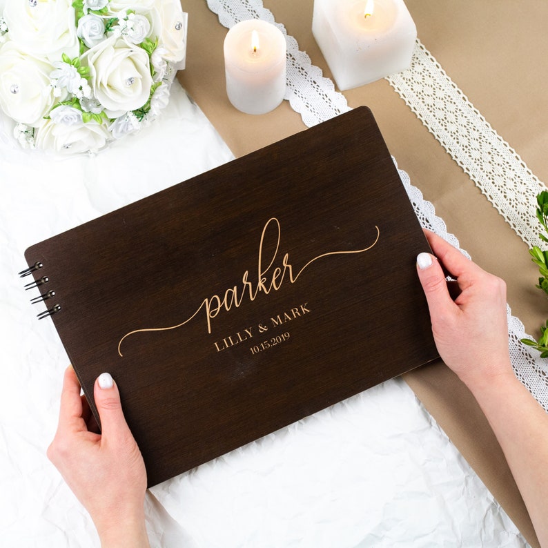 Wedding Guest Book Alternative Custom Wedding Guestbook Rustic Guest Book Personalized Wedding Guest Book Wooden Landscape Photo Guest Books image 1