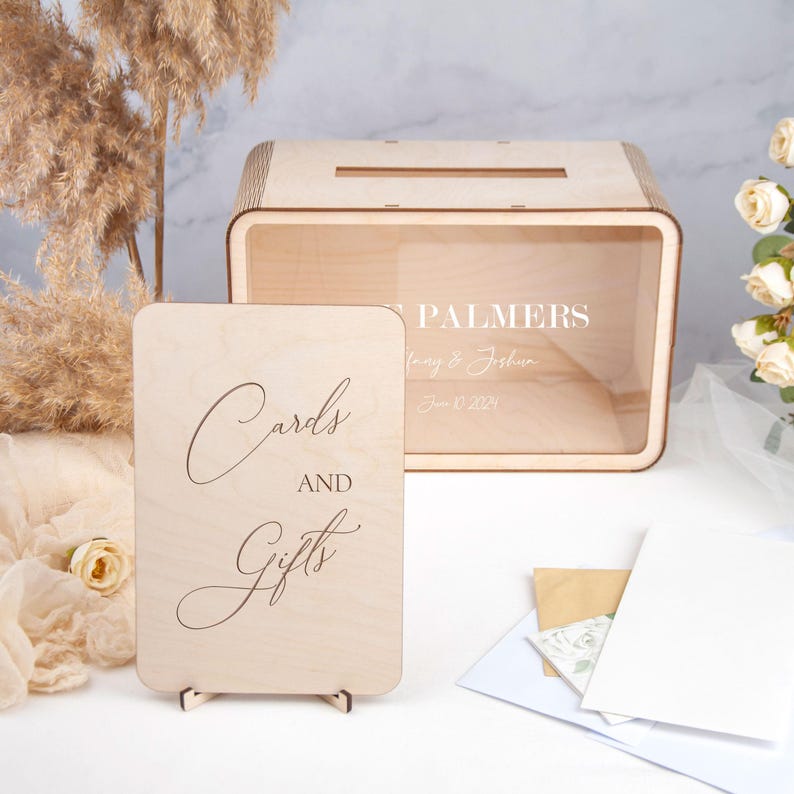 Personalized Card Box, Wedding Keepsake Box Cards & Gifts Box for Wedding Reception Decor Custom Wedding Box with Slot, Elegant Envelope Box image 9