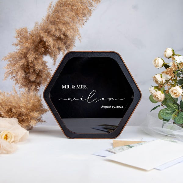 Card Box for Wedding, Wooden Envelope Box, Personalized Wedding Card Box, Engagement Gift for Couple, Wedding Memory Box