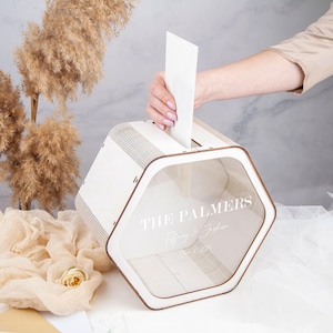 Personalized Card Box, Wedding Keepsake Box Cards & Gifts Box for Wedding Reception Decor Custom Wedding Box with Slot, Elegant Envelope Box White