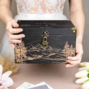 Kaartendoos voor bruiloft Bergen Enveloppendoos - Gepersonaliseerde spaarpot voor stel - Bruiloft Keepsake Box - Kaarthouder met sleuf en slot