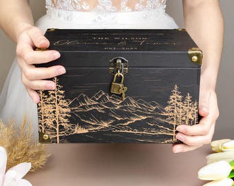 Card Box for Wedding Mountains Envelope Box - Personalized Money Box for Couple - Wedding Keepsake Box - Card Holder with Slot & Lock