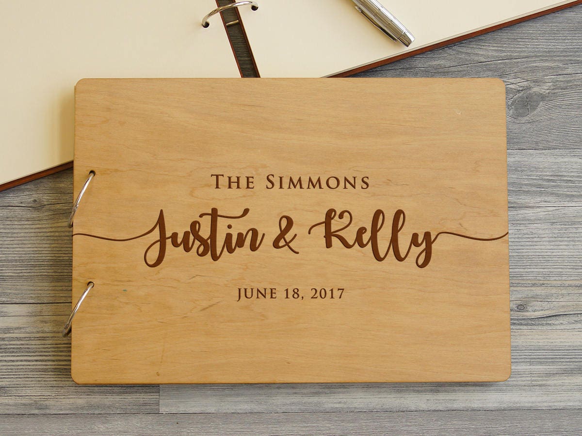 Wooden Wedding Guest Book Rustic Custom Engraved Guestbook Wood Unique Album 