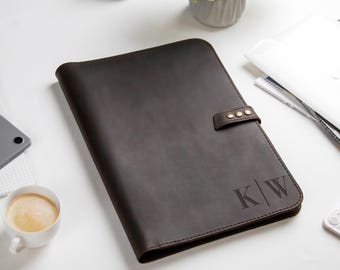 Custom Leather Portfolio, Personalized Notebook Cover, Late Fathers Day Gift, Business Gift for Husband, Dad, Boyfriend, New Job Gift
