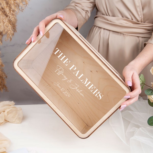 Caja de tarjetas personalizada, caja de recuerdos de boda, tarjetas y caja de regalos para decoración de recepción de boda, caja de boda personalizada con ranura, elegante caja para sobres