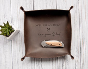 Leather Valet Tray for Dad Christmas Gift - Catch All Desk Tray - Personalized Gift for Dad from Daughter - Custom Tray for Daddy Cave