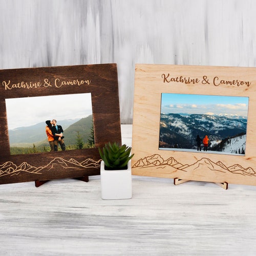Personalized Mountains Photo Frame Engraved Wood Picture Etsy