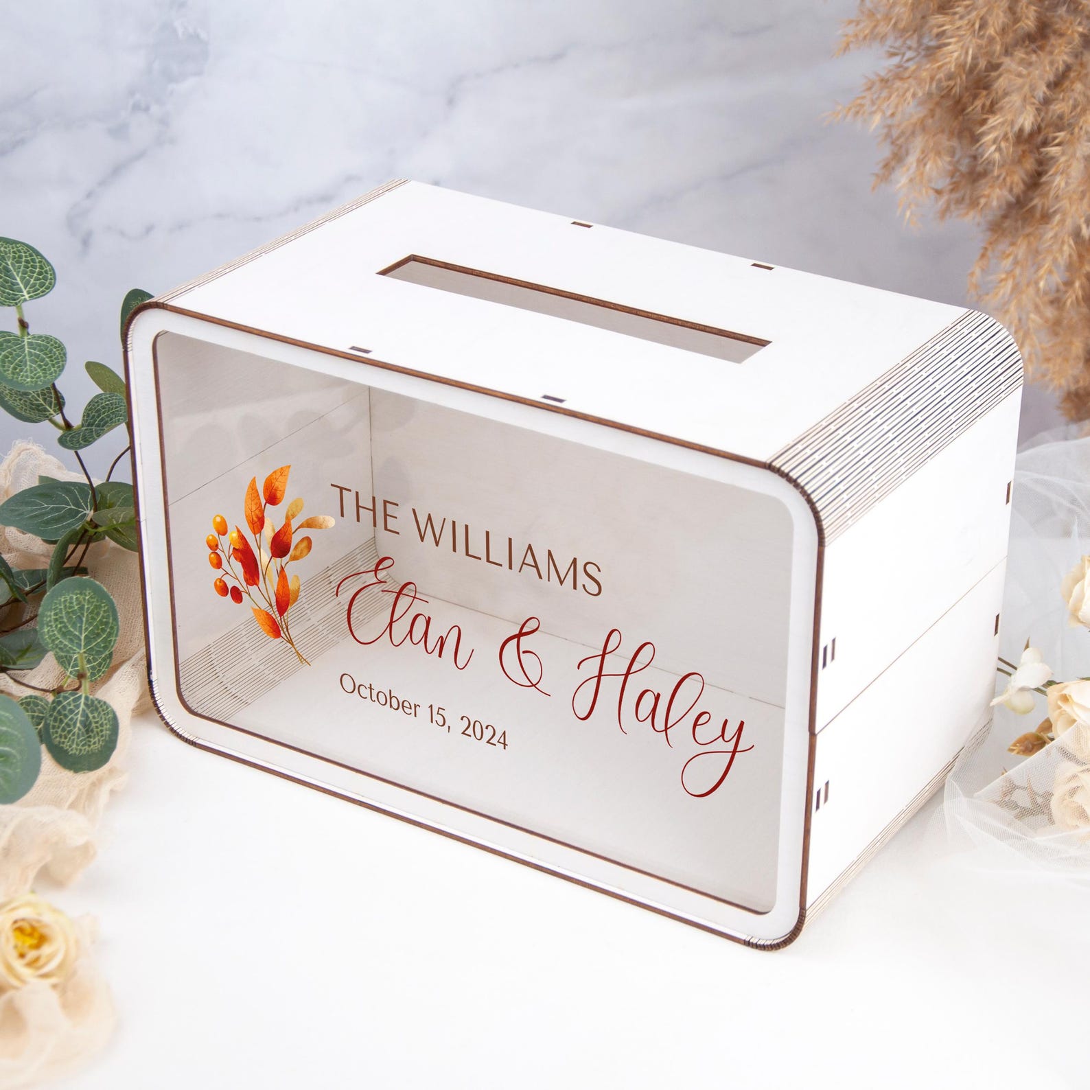 Autumn Wedding Card Box Personalized Wedding Envelope Box Custom Wooden ...