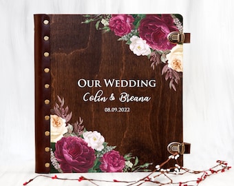 Floral wedding album - Personalized wedding gifts - Anniversary album for parents with Self-adhesive sheets- Rustic album with flower design