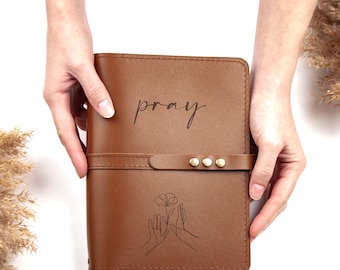 Leather Journal Notebook Pray - Woman Christian Gifts - A5 Sketchbook with Personal Engraving - Religious Gifts for Her - Custom Goal Jornal