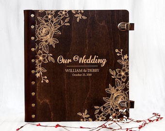 Wedding Photo Album Personalized Photo Album Self-Adhesive Album Rustic Wedding Gift for Couple Wooden Photo Album Custom Unique Photo Book