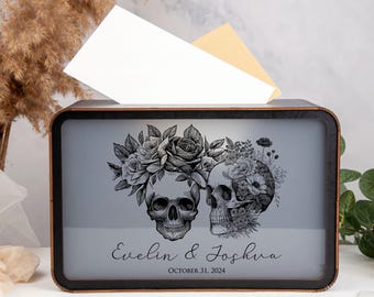 Halloween Wedding Box for Cards & Gifts, Goth Wedding Card Box, Custom Money Box for Couple, Wedding Envelope Box with Slot