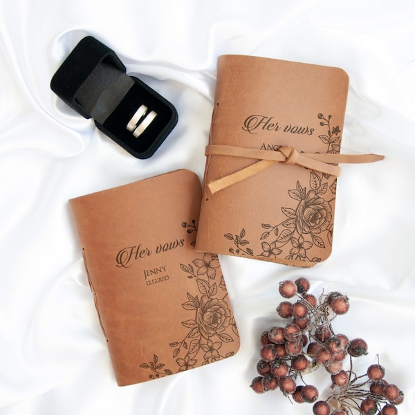 Lot de 2 livres de vœux personnalisés pour mariage lesbien - Hers Promise Booklet for Wife - Wedding Lesbian Gifts - Wedding Leather Vows Keepsake