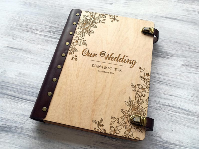 Wedding Photo Album Personalized Photo Album Custom Wedding Gift Wooden Photo Album Wedding Gift Ideas Gift for Couple Rustic Photo Gifts image 1